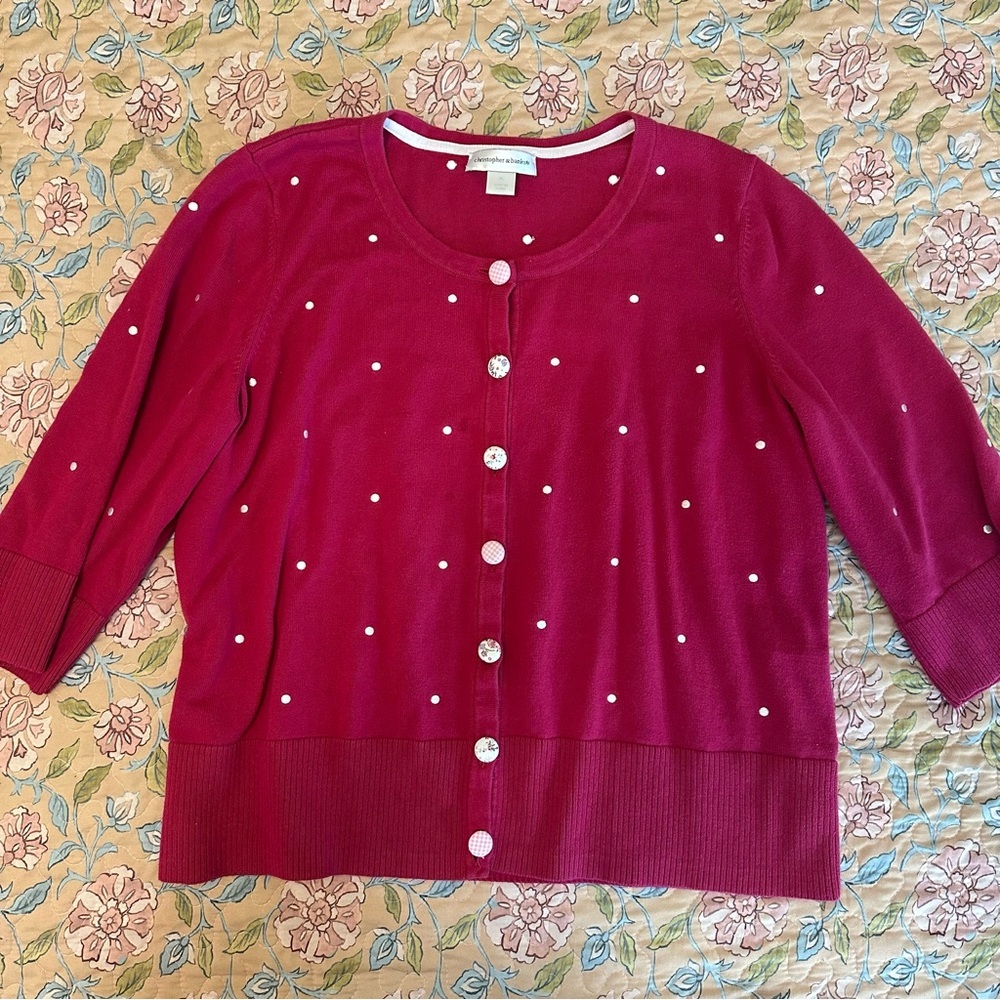 Vintage Pink Polka Dot Floral Detail Buttons Women’s Cardigan